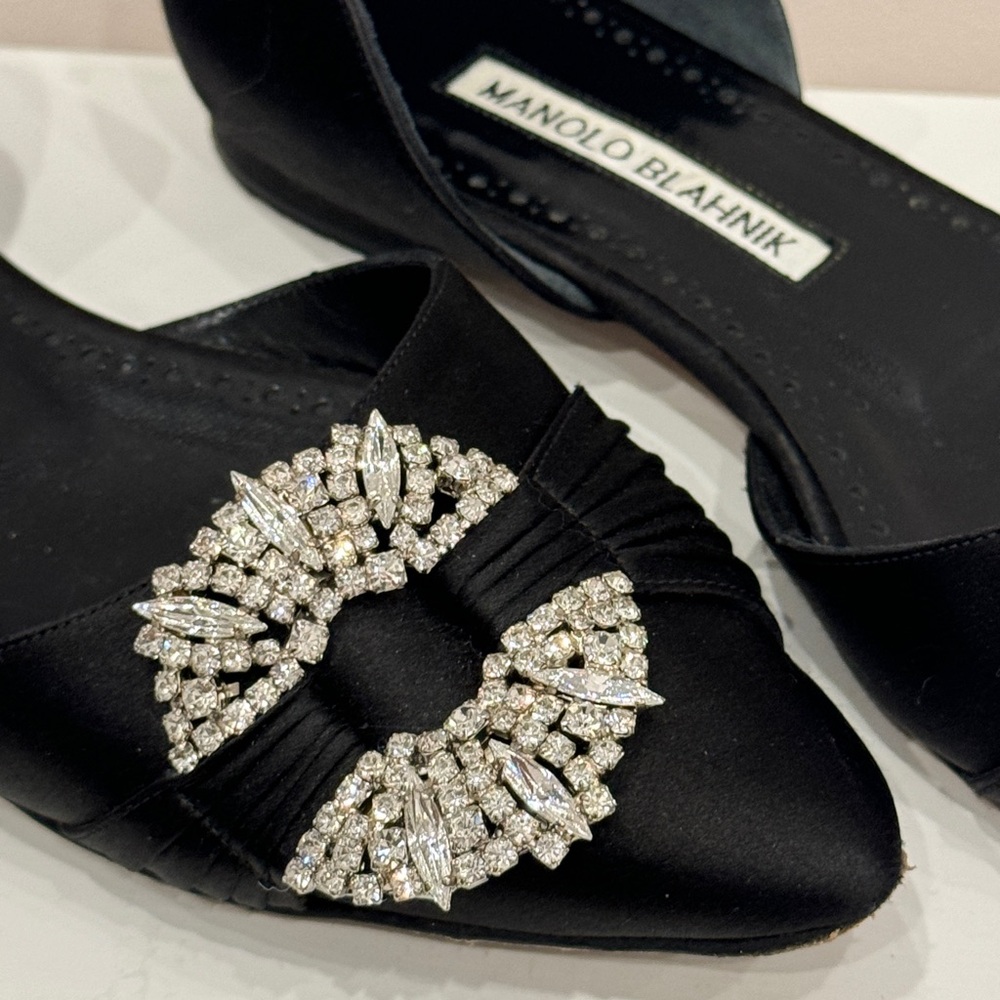 Crystal embellished satin flats from Manolo Blahnik